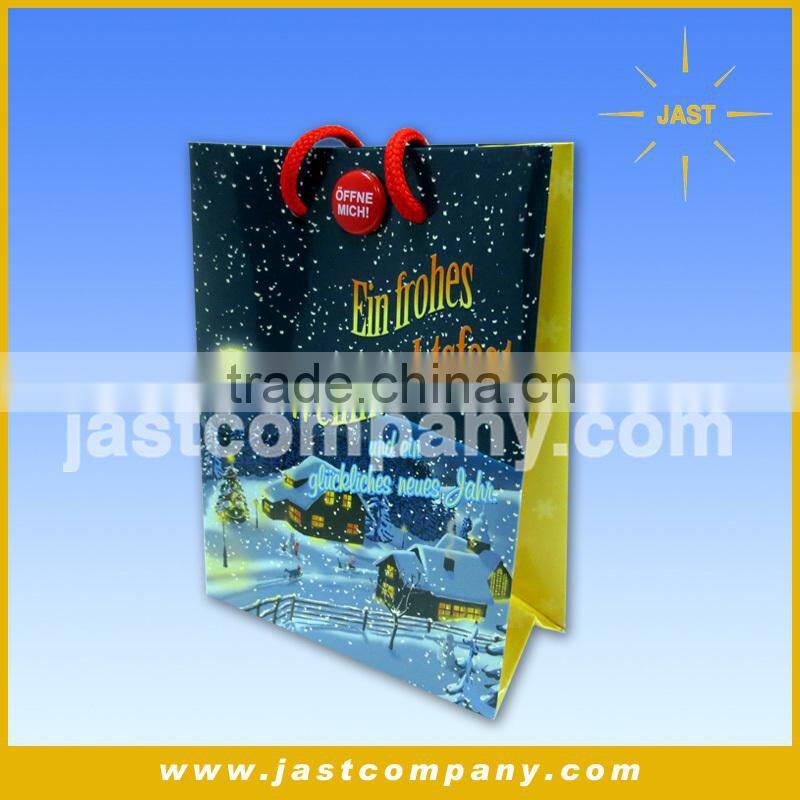Printed custom made folding shopping paper bags for Christmas