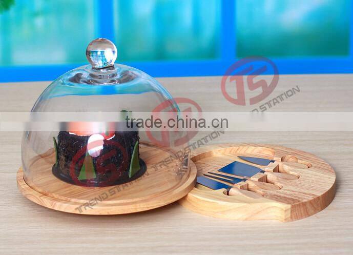 Glass cake dome cover with wooden switch box