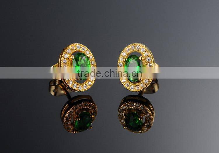KSTONE fashion gold plated big green rhinestone stud earrings