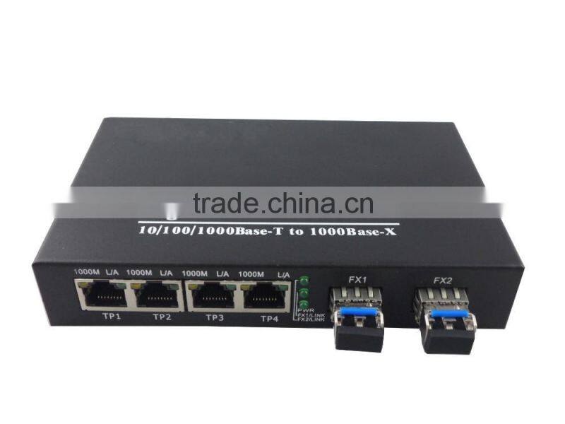 2SFP ports & 4 RJ45 ports fiber optic media converter , 10/100/1000Base fiber optic transceiver