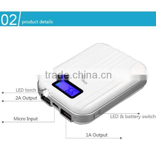 2016 best selling LED Light 10000mAh Rechargeable Battery Travel Power Bank
