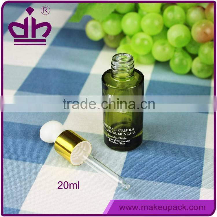 Shantou screen printing green glass face serum bottle