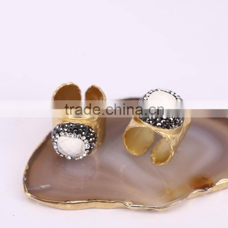 Natural White Turquoise Stone Rings, Gold Plated Metal Brass Turquoise Druzy ring, Charm Turquoise Stone Jewelry Druzy Ring