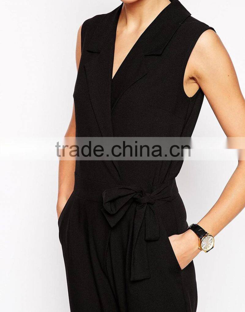 Sleeveless suit neckline black alibaba wholesale price long jumpsuit