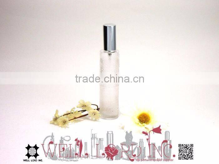 Design frosted glass 25ml fragrance spray bottle with rose decoration