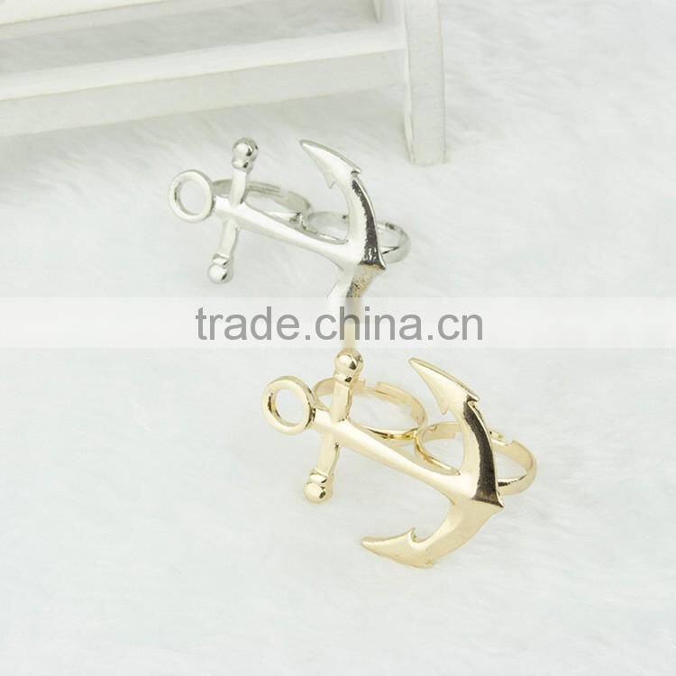 Fashion jewelry boat anchor dual silver ring