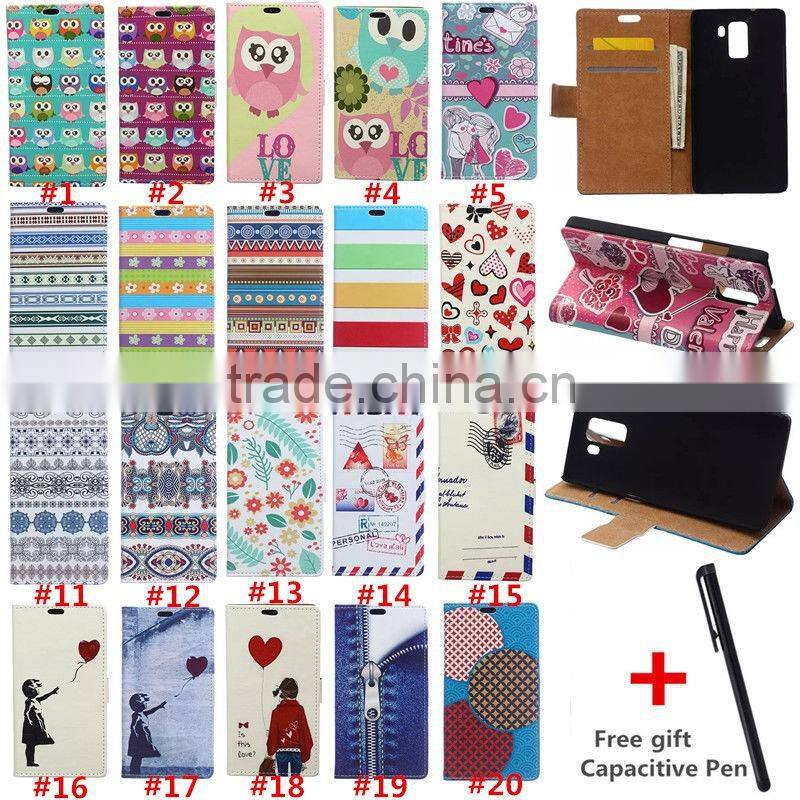 silk printing PU Leather Wallet Flip Card Slot Stand Case Cover for samsung