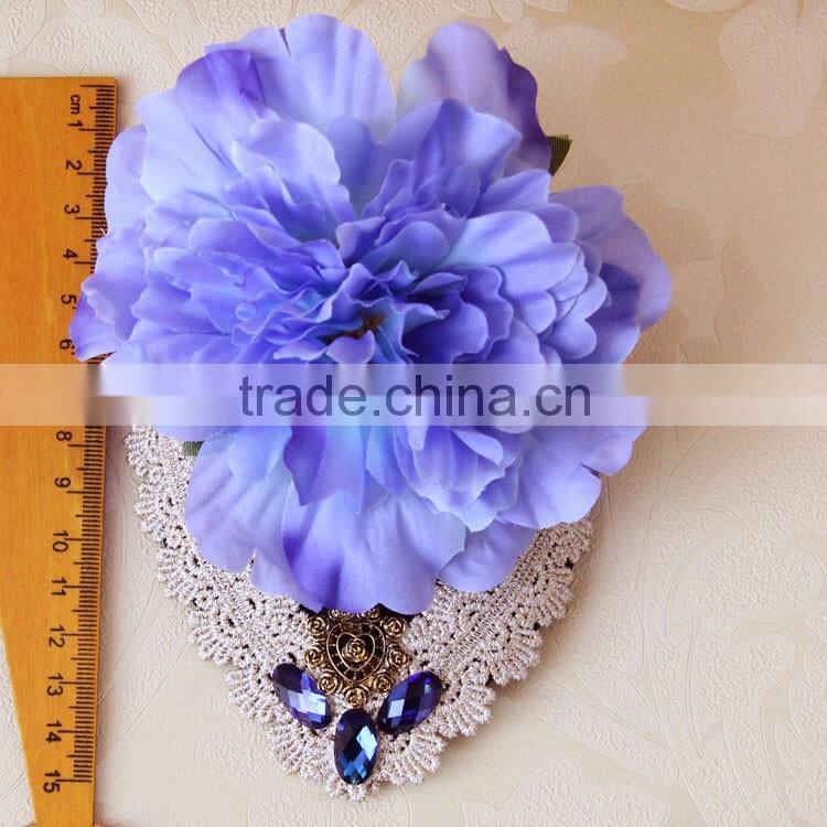 MYLOVE big blue flower oval hat blue crystal felt mini hat