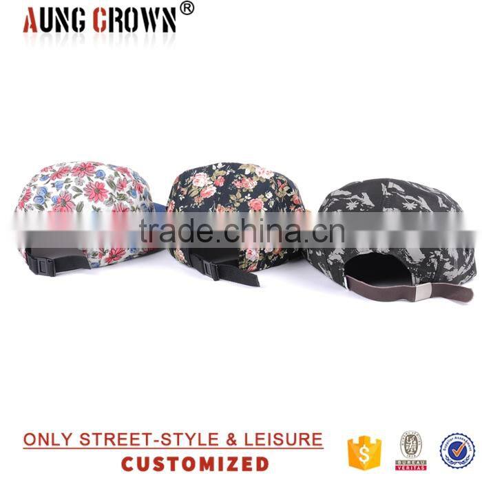 Flat Brim Custom Floral 5 Panel Hat Manufacture