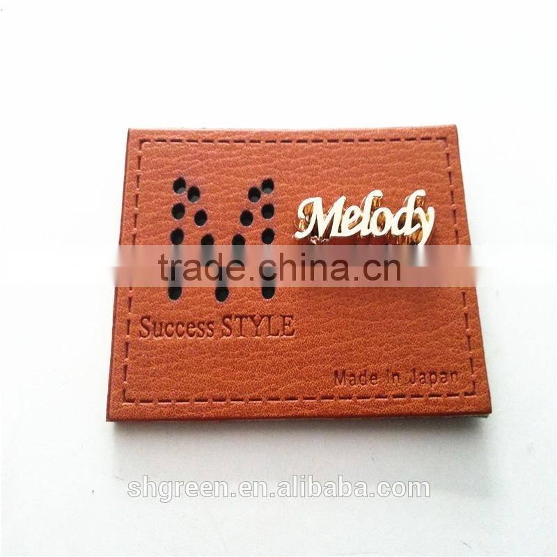 Red leather metal logo tag,metal brand logo leather label
