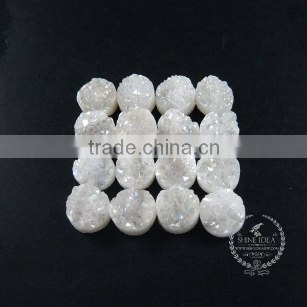 6pcs 12mm rainbow white plated druzy quartz irregular surface round stone cabochon for DIY earrings,rings supplies 4110126