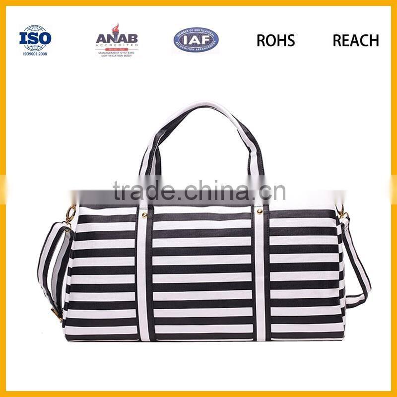 Latest Model travel bags Stripe Luggage Bags Leather Duffle Bags