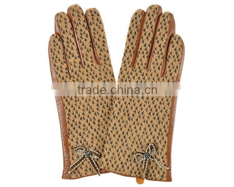 Concise bowknot check pattern colorful sheepskin leather gloves for female SL-EW104
