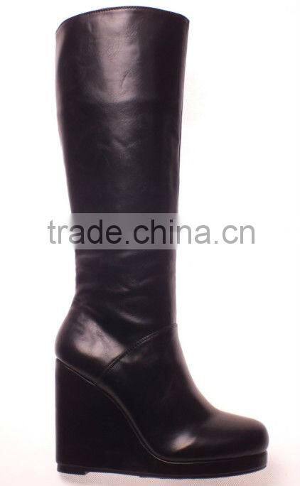 Cheap black knee high heel wedge women boots
