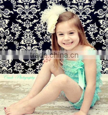 Lace hem hot pink black rompers jumpsuits wholesale baby lace romper solid ruffle petti romper posh girls lace romper for kids