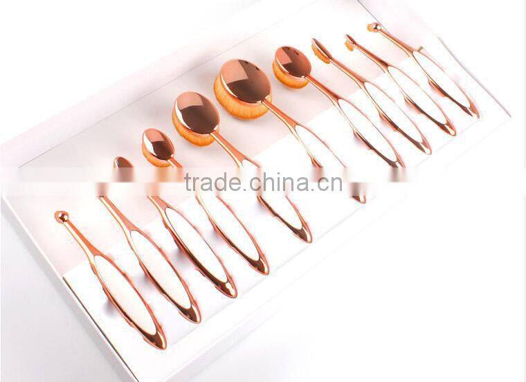 New wholesale Toothbrush shaped foundation brush 10 pcs pink and white oval makeup brush set