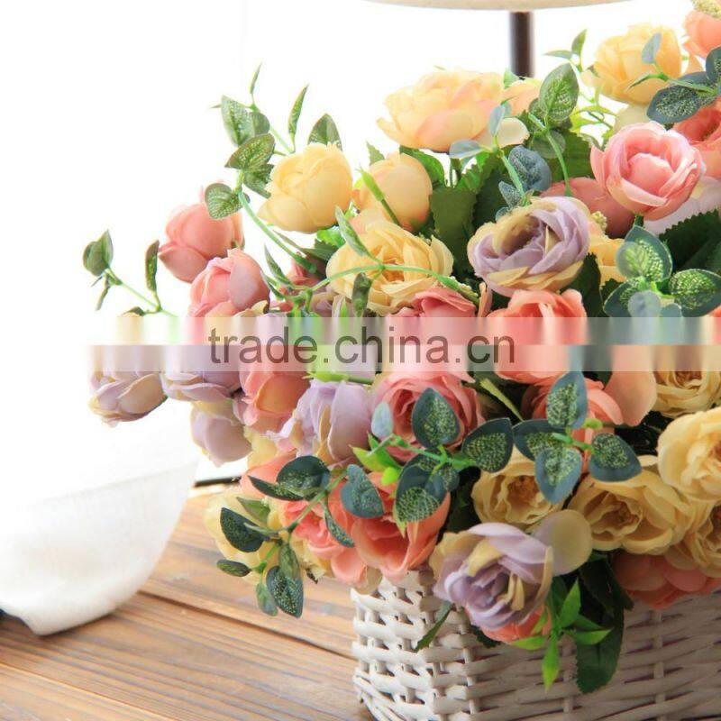 fake flower rose bush in mini head for home decoration in factory sale
