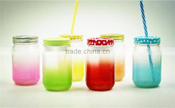 Clear mason jar with straw lid 6 colors gradient color