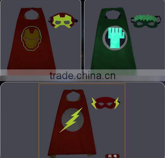 Quality Customized Luminous Logo Printing Glowing in Dark Superhero capes and mask