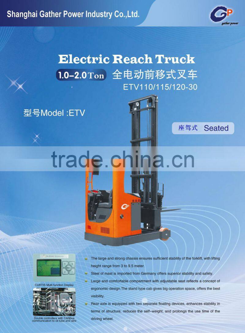 Steated 2 Ton Electric Reach Forklift uesed for Warehouse in narrow aisle