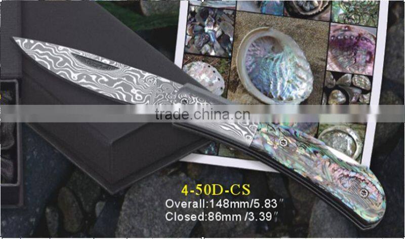 OEM handmade Damascus collection folding knife, mountain hiking small knife, natural wood handle