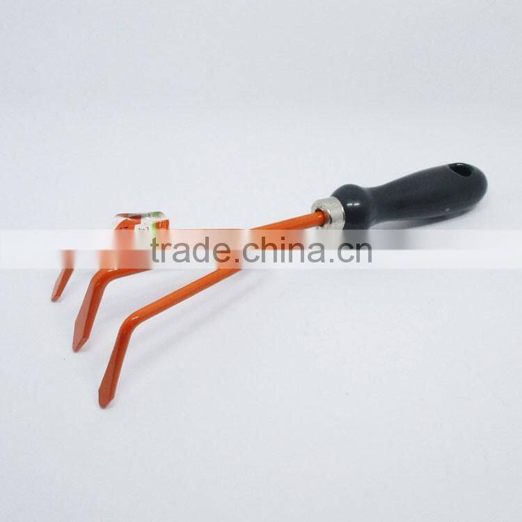 3 teeth rake for garden metal meterial blade mini trowel rake with plastic handle