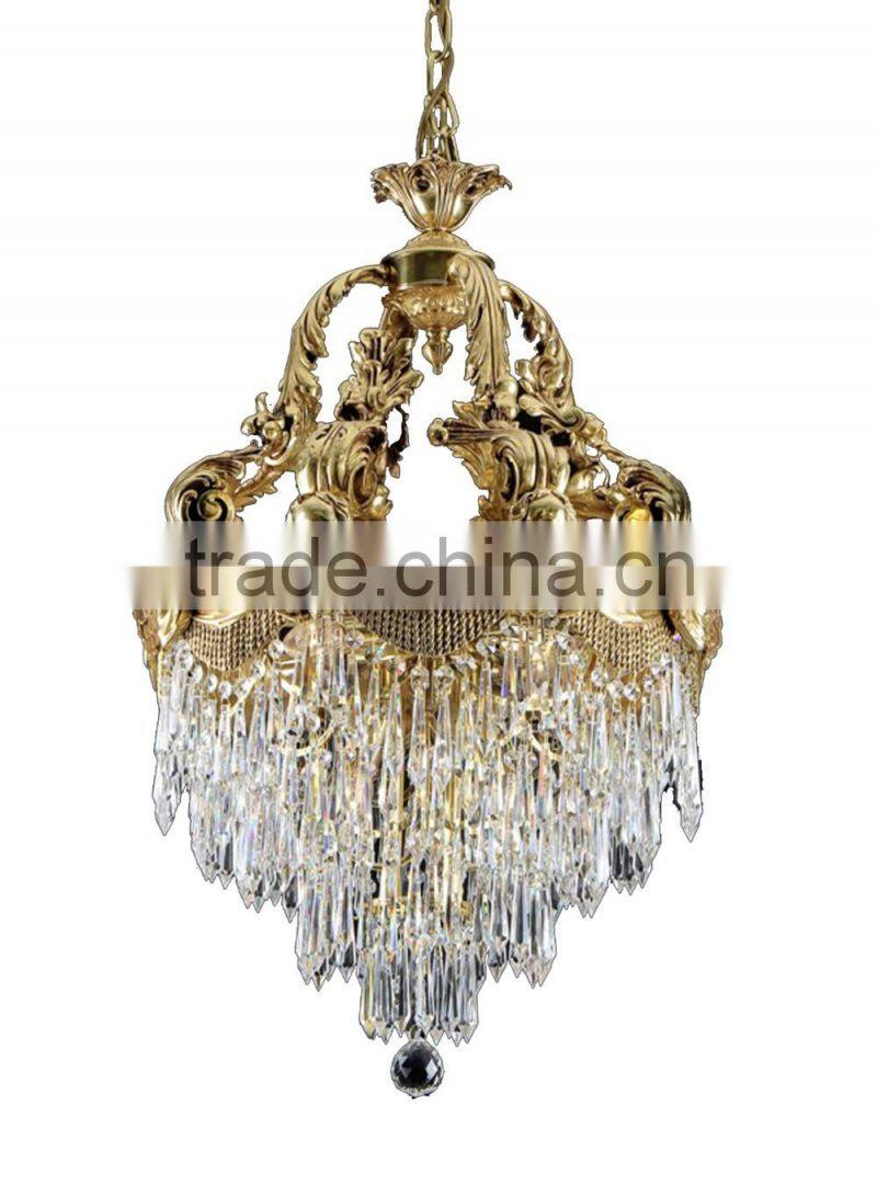 Rococo Style Crystal & Golden Brass Chandelier For Living Room Hotel Hall/ Elegant Crystal Chandelier Decorated Pendant Lamp