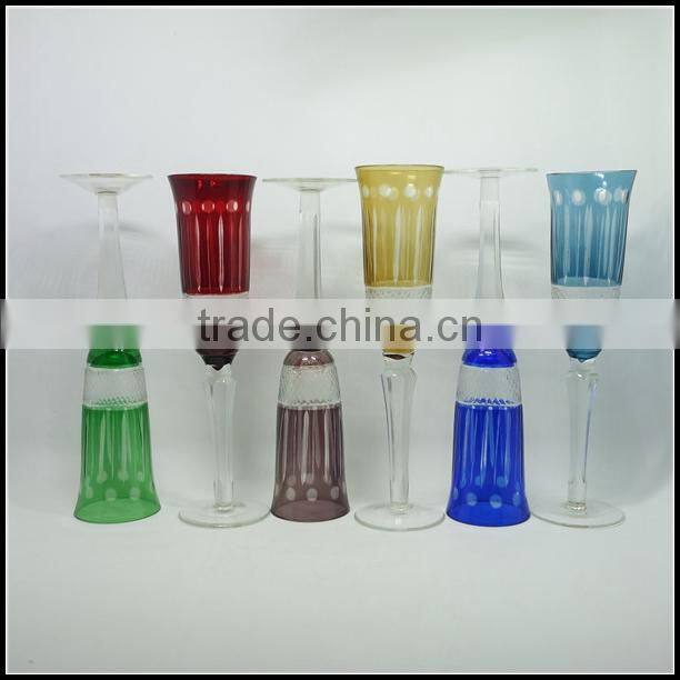 2017 China traditional made overlay etched pink wine glass