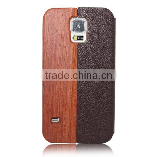 OEM flip wood leather cell phone case for Samsung S5