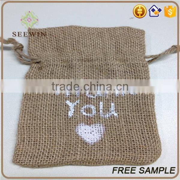 Drawstring logo printed small natural jute bag