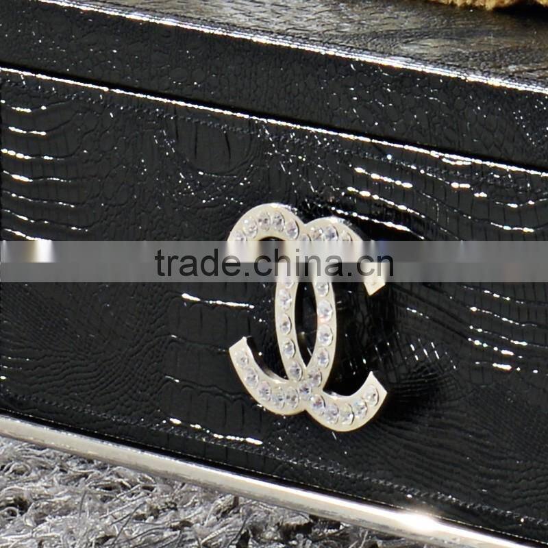 2015 new arrival stainless steel legs black crocodile pu covering center coffee table