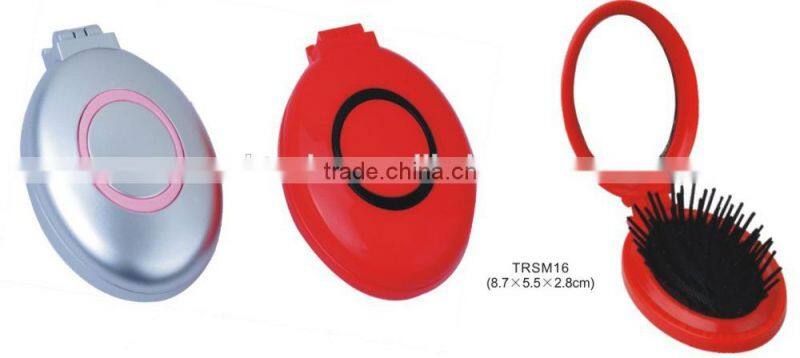 Foldable oval shape mirror with comb/plastic hair brush with mirror