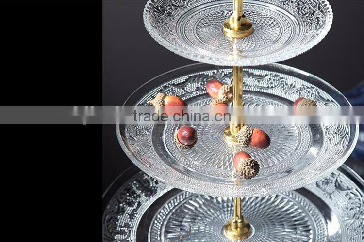 crystal glass charge plate with metal stand rack set for wedding party