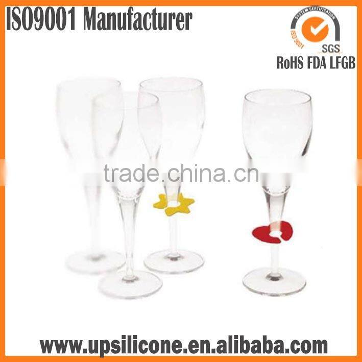 wholesale round shaped silicone cup wine glass marker/silicone rubber wine glass suction