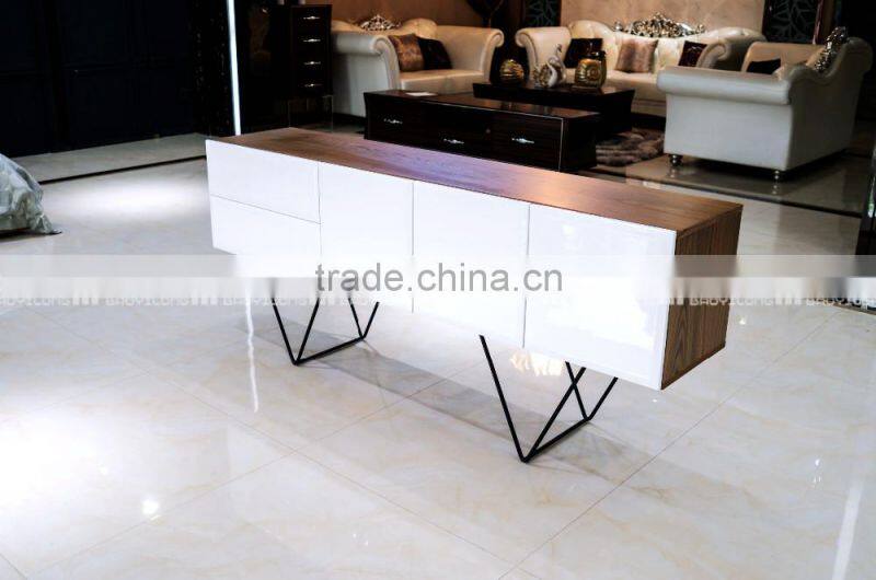 TALL WHITE LACQUER TV CABINET WITH FIVE DRAWERS E-828