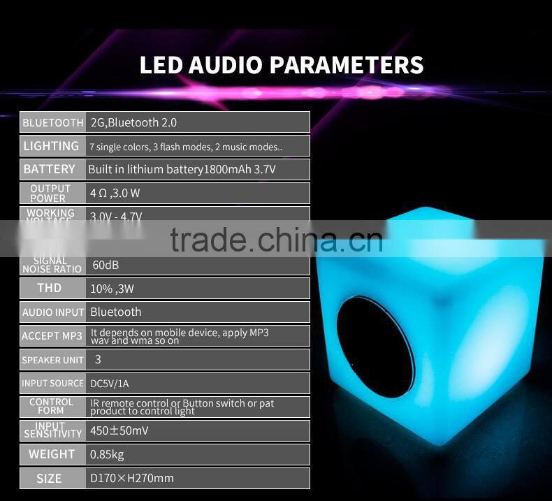 wireless bluetooth speaker with led light/ mini portable bluetooth speaker/ cube bluetooth speaker table lamp