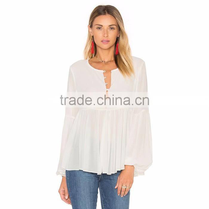 Long Sleeve Casual White Blouse For Middle Aged Women