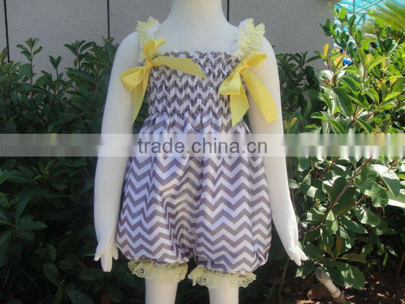 New Arrivals Cheveron Romper Zig Zag Turquoise Satin Bow Straps Baby Rompers