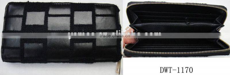 Fashion pu leather stitching geometrica zipper wallet