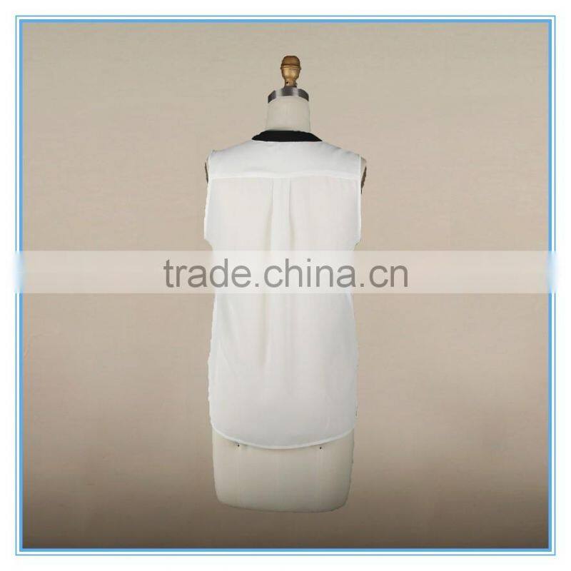 Tops For Women 2016 Cross Over Sleeveless Chiffon Blouse Cheap With Gold Chain