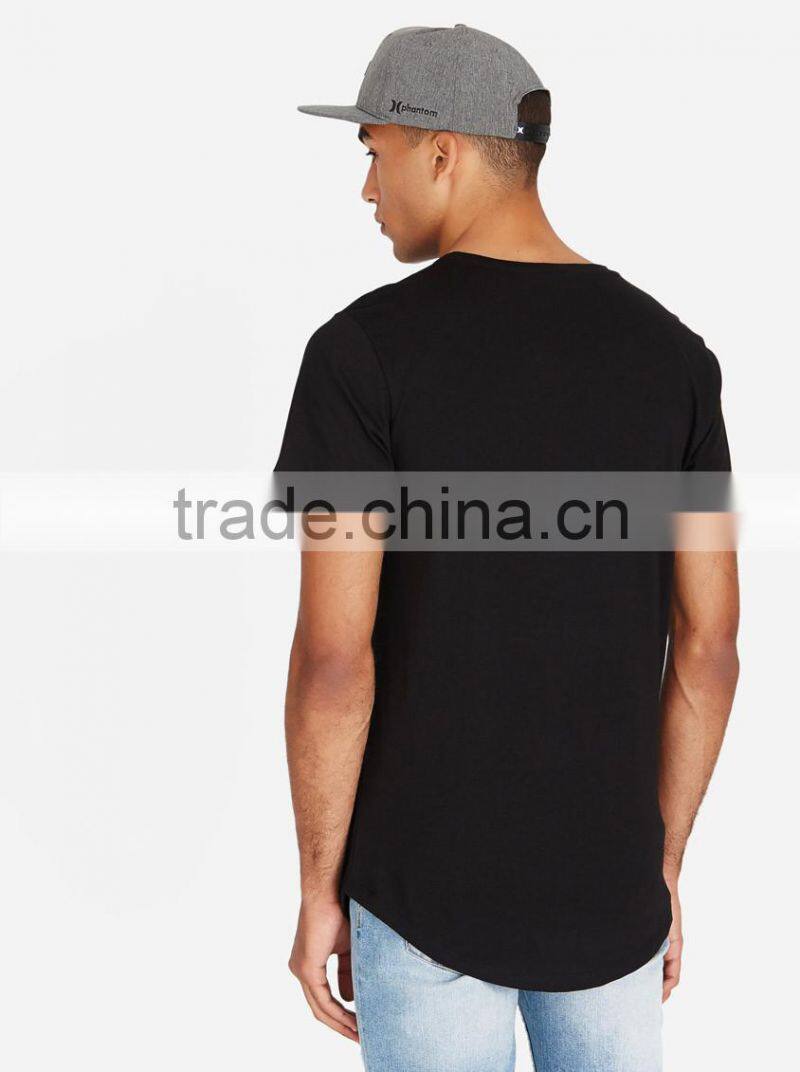 MGOO Latest Designs Mens Curved Hems T Shirt 100% Cotton Blank Longline Black T-shirts