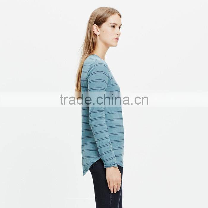 Women slub long sleeve crewneck tshirts in denmark stripe
