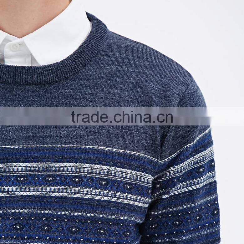 crew neck pullover blend custom geometrical stripe pattern design men knit sweaters