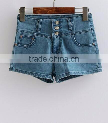 EY0613P Europe Style 2017 Ladies High Waist Washed Denim Shorts