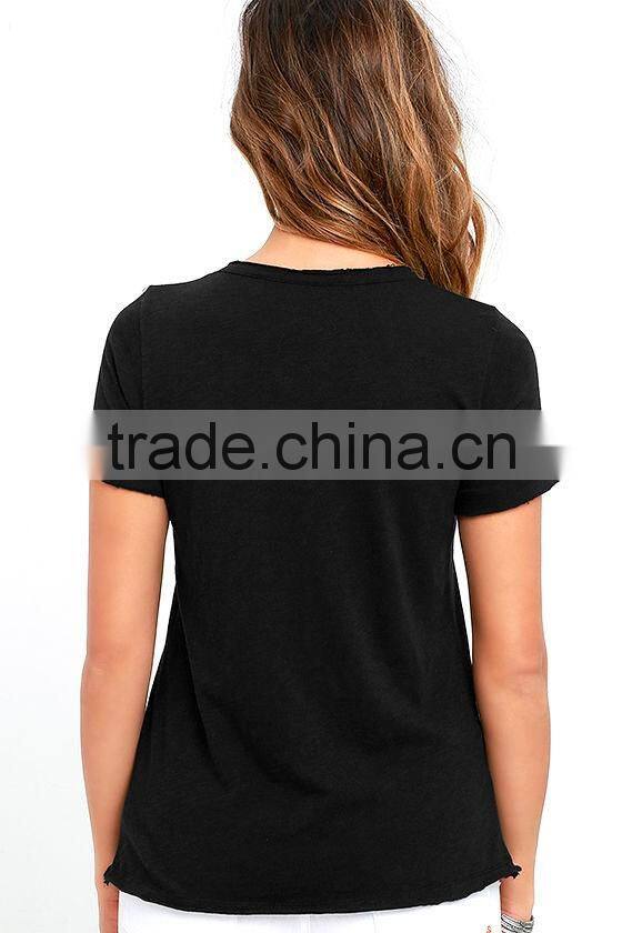 Fashion straight-cut bodice short sleeve women t shirt wholesale 2016