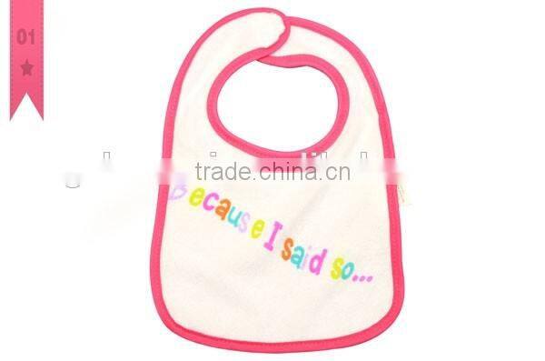 2016 China supplier embroidered letter baby bibs 100% cotton