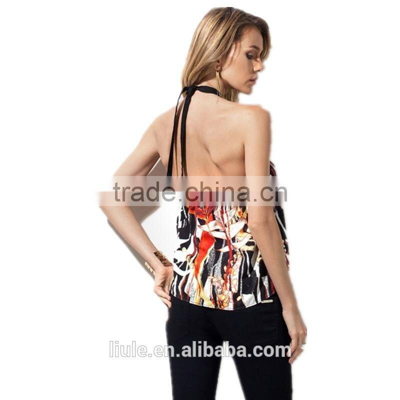 New design sexy top women off shoulder printed top