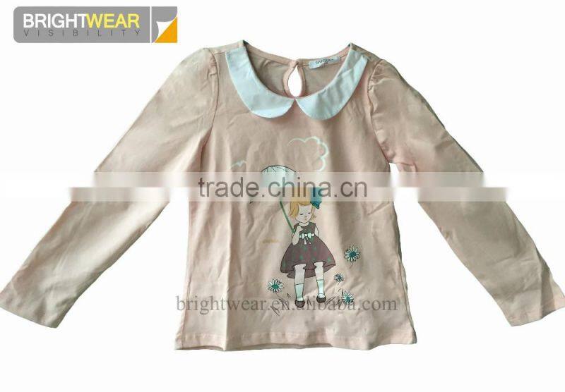 Printed cotton doll collar children cute t-shirt for girls
