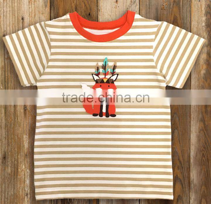 Baby clothes in YIWU wholesale boys orange striped fox pattern children's fashion personality T-shirt