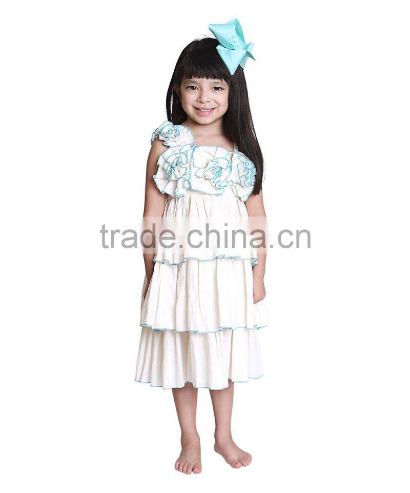 Hot Ivory And Blue Tiered Floral Girl Dress Fancy Girl Flower Dress Pretty Children Wear GD90428-32